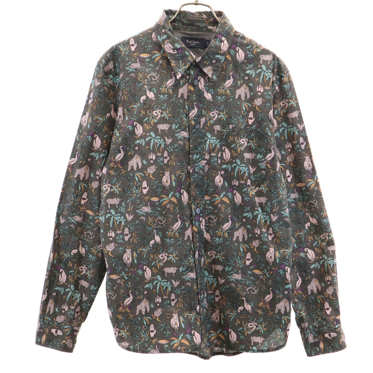 Paul Smith JEANS ポールスミスジーンズ アニマル柄 長袖 コットンシャツ L チャコールグレー メンズ 古着 7,711円
