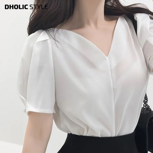 [メガ割りSALE]パフスリVネックブラウス・p679603