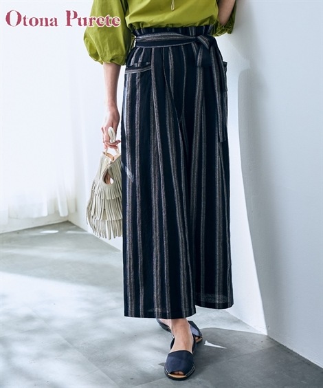 ロングパンツ 綿混リボンベルト付ワイドパンツ Otona Purete 5,798円