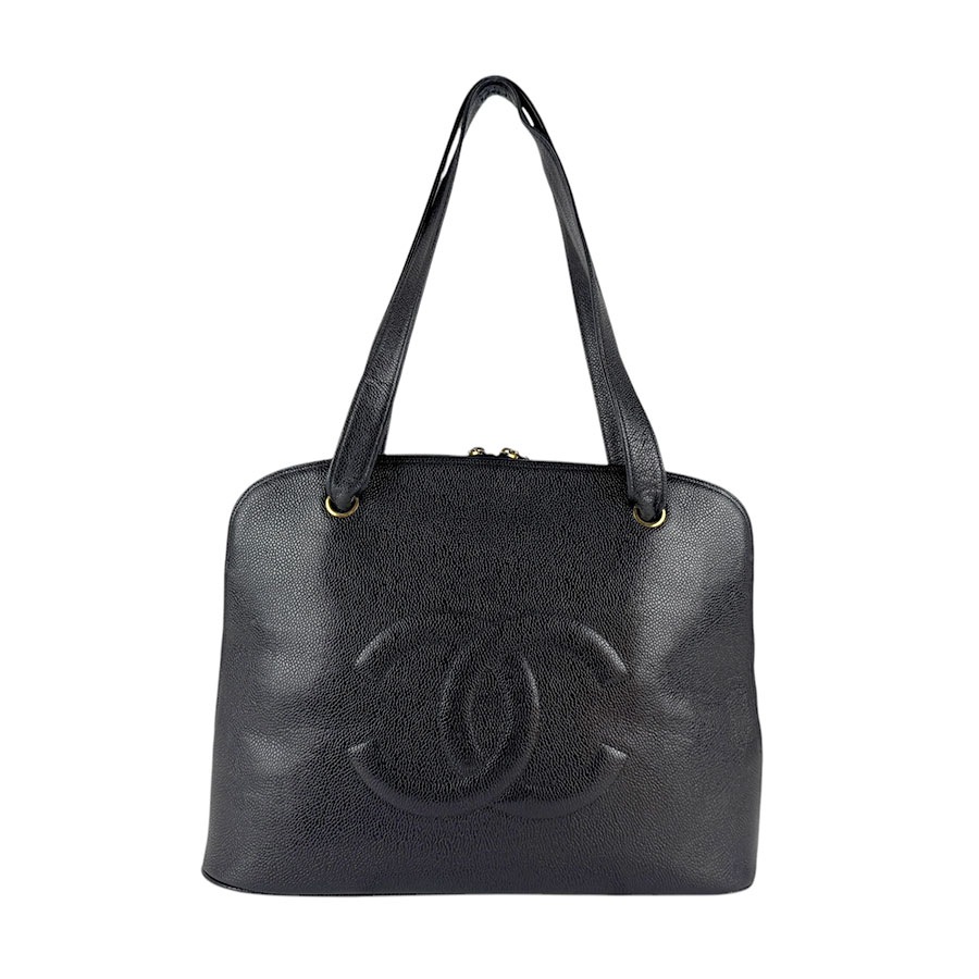 シャネル CHANEL ショルダーバッグ ココマーク キャビアスキンレザー ブラック ゴールド レディース z4681