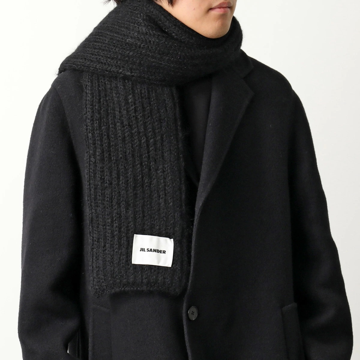 JIL SANDER ジルサンダー マフラー J22ZZ0127 J14716 メンズ モヘア混ウール ニット リブ編み ロゴ 001/BLACK