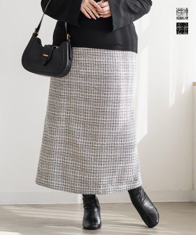 大きいサイズ レディース LL 3L 4L XL XXL XXXL タック入りツイードナロースカート