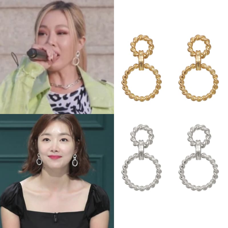 [遊んでどうするのジェシーソイヒョン着用] TWIST DOUBLERING EARRINGS/韓国ファッションジュエリー /韓国の人気アクセサリー/韓国の芸能人着用/デイリーアイテム
