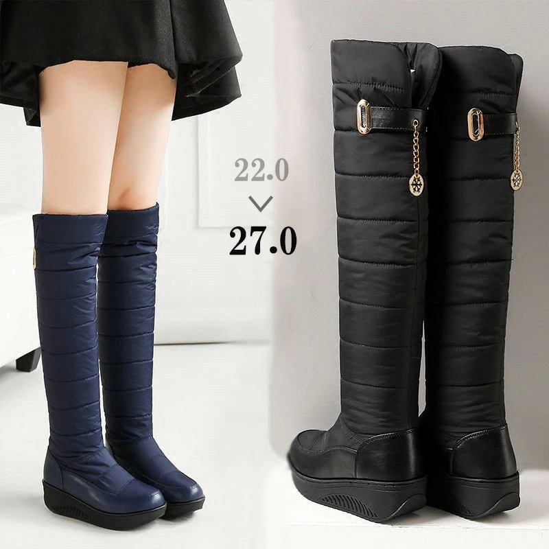 【サイズ22～27】新作 スノーブーツ レディース 靴 秋冬 防寒 ロング シューズ ブーツ ファー付き 疲れにくい 歩きやすい 大人 カジュアル 強力防滑 肌触りのいい 黒 ネイビー 冬 防水 おし