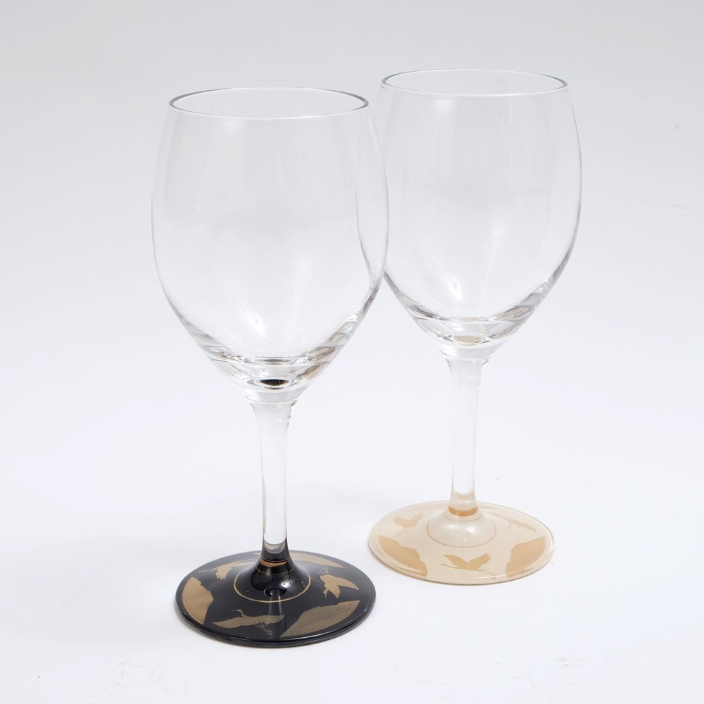 紀州塗り　ぬりもん de Verre　ワイングラス　蒔絵　万葉鶴　ペアセット