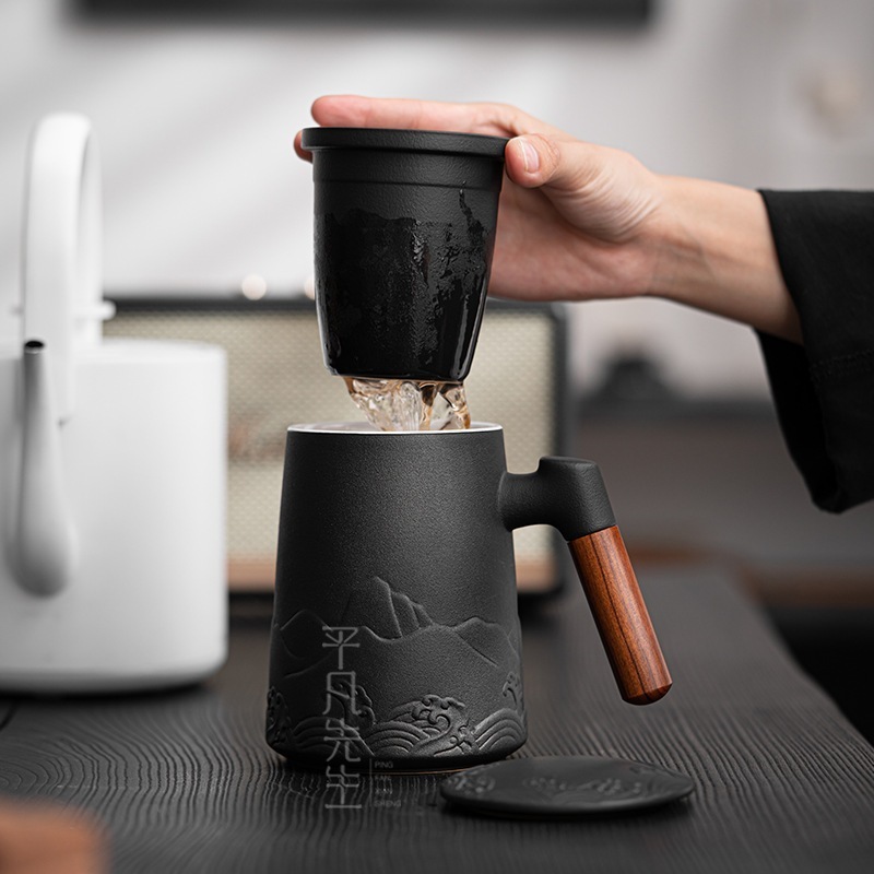 陶器製ティーカップパーソナルティーカップオフィスカップティーセパレートカップ濾過水カップ蓋付き日本製マグカップ