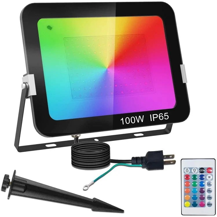 LED投光器 薄型RGB投光器 16色切り替え可能 舞台照明led 投光機 イルミネーション 作業灯 リモコン付 屋外看板灯舞台照明クリスマス 100W