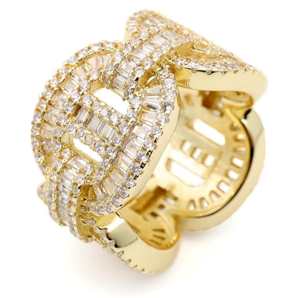 パヴェCZアンカーチェーンリング 18K [r290-gold]