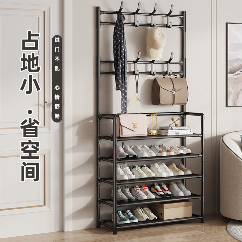 ハンガーラック 収納 棚 収納棚 簡易靴棚 家庭用一体ハンガー 多機能収納棚 フード棚 多段組立棚 シューズラック