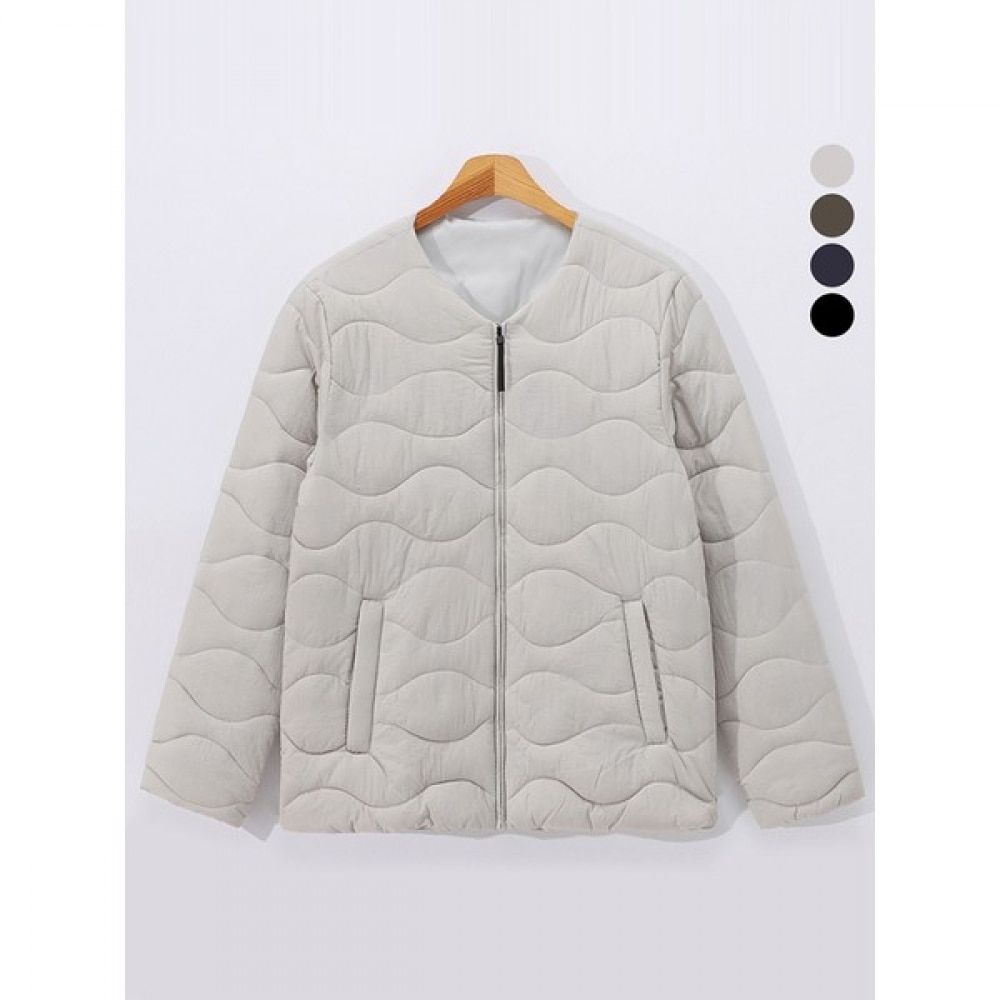 (Huangs) ウェーブクオリファイングキルトノーカラー軽量パッド入りジャケット PWPD5736