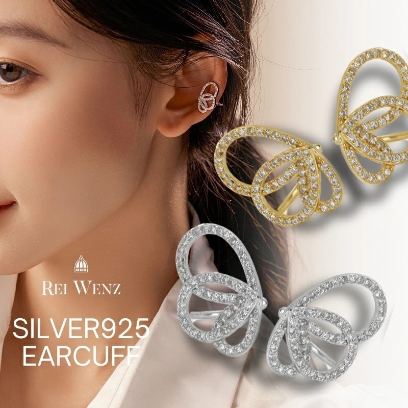 【高品質Silver925】イヤーカフ 両耳用 金属アレルギー バタフライ 蝶々 キラキラ ジルコニア S925 K18 おしゃれ レディース ブランド プレゼント 人気 韓国