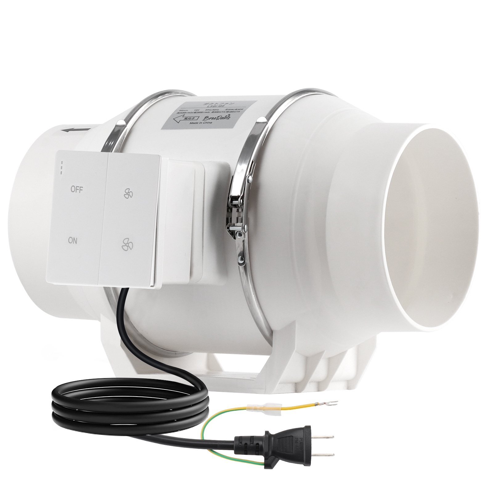 ダクトファン Φ150mm ダクト用換気扇 110V 高低速スイッチ付き 大風量 強力 省エネ 静音 排気ファン 中間取付 塗装ブース用 家焼肉 家庭用 業務用 排風機 丸形タイプ 日本仕様電源プラグ 9,980円