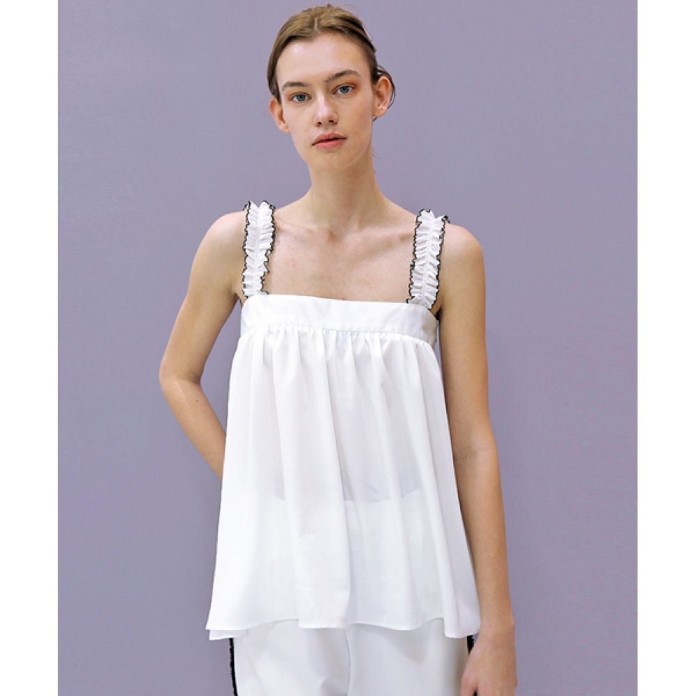 DAMAGE MNEMONIC フリルナシ ホワイトブラウス_Frill sleeveless WH BL