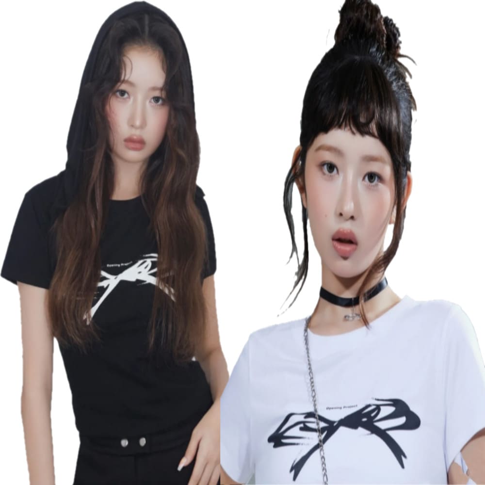 IVEレイ着用/W Cropped Ribbon Half T Shirt