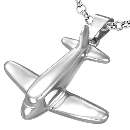 ジャンボジェットステンレスペンダントトップ 飛行機 3D 立体 パイロット 男性 女性 プレゼント