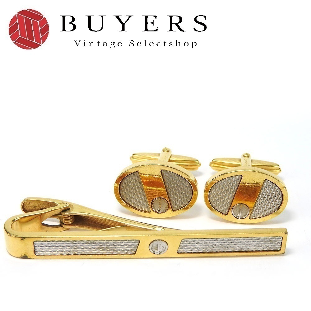 中古 カフス メタル ゴールド シルバー メッキ カフリンクス タイピン セット メンズ 男性