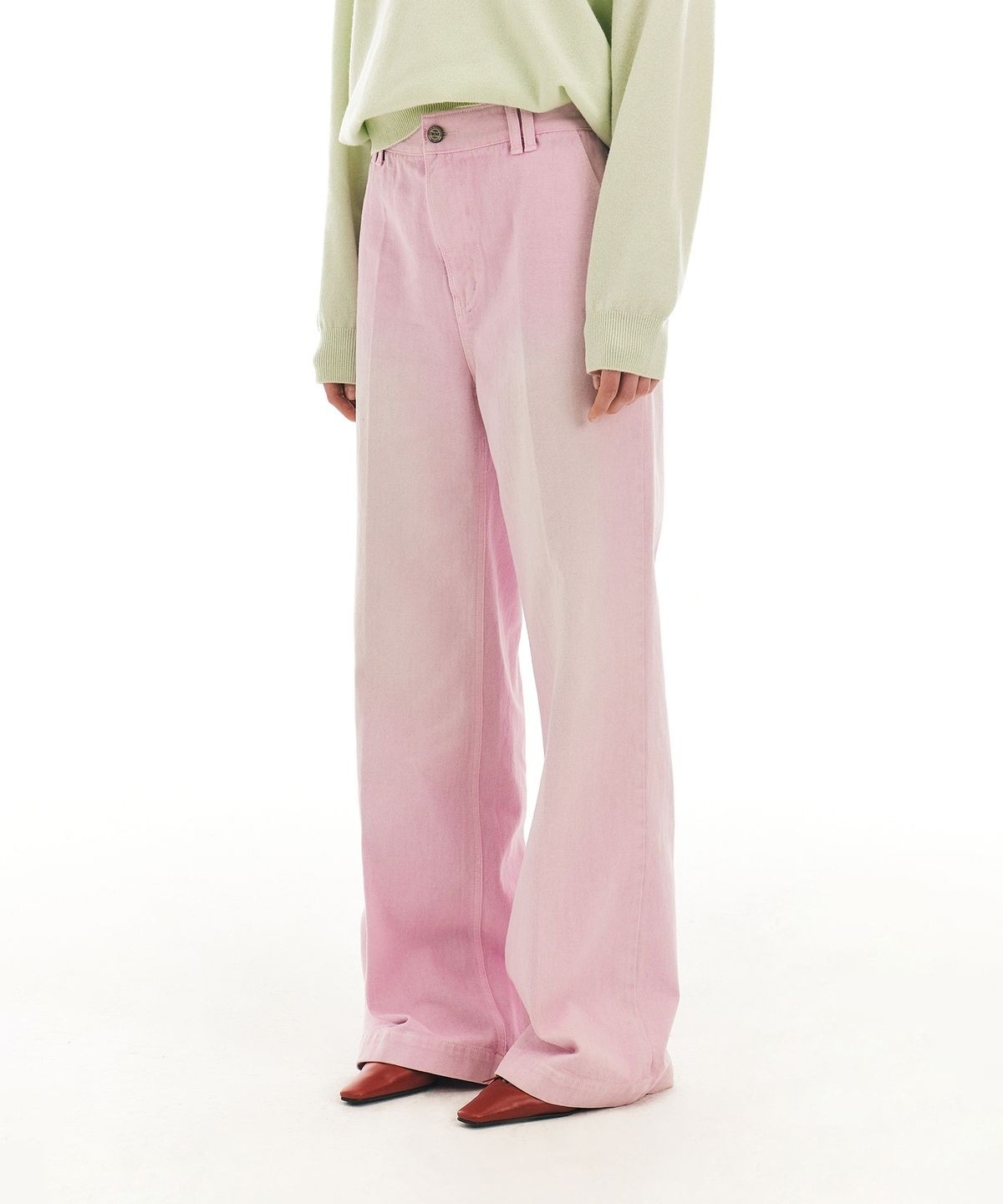 MAT STRAIGHT DENIM PANTS (LIGHT BLUE/PINK)