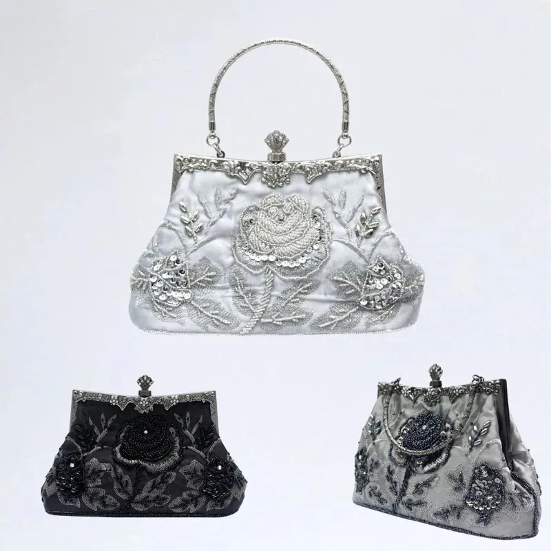 新品登場ハンドバッグ バラ ビーズ刺繡 ハンドメイド バッグ クラッチバッグ 結婚式 パーティーバッグ 演奏会 発表会 財布 母の日 プレゼント ショルダーバッグ ミニバッグ クリスマスプレゼント