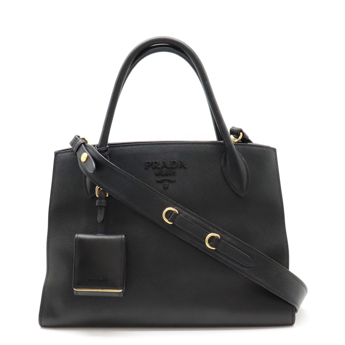 モノクロームバッグ ハンドバッグ 2WAY ショルダーバッグ SAFFIANO レザー NERO 黒 ブラック ゴールド金具 ポーチ付き 1BA155