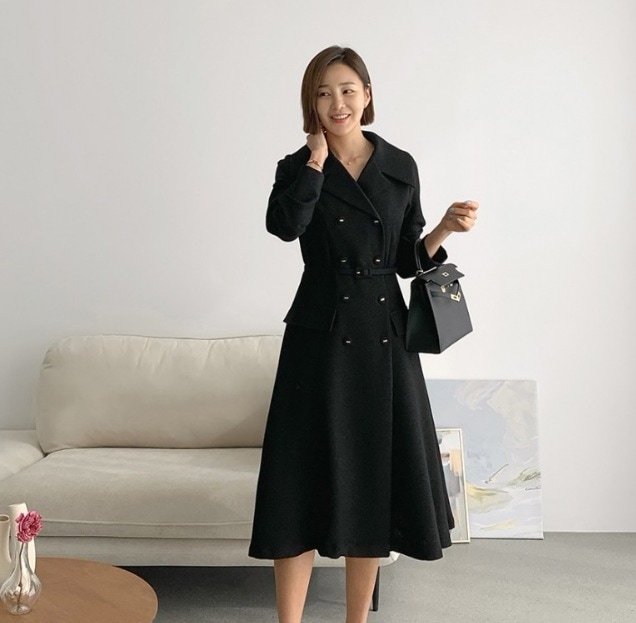 スカート ワンピース フレアスカート フレアワンピース 膝下 長袖 襟付き フレア スリム 細身 スマート ベルト ウエストマーク ポケット 2点セット かわいい 大人可愛い きれいめ シンプル 大人