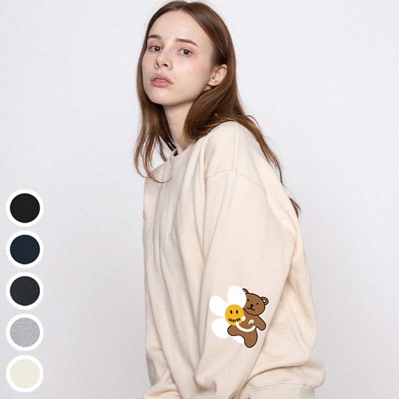 [UNISEX]Elbow Flower Bear Smile Sweatshirt_5color