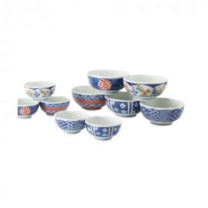 西海陶器 染錦文様 梅型親子鉢揃 31053