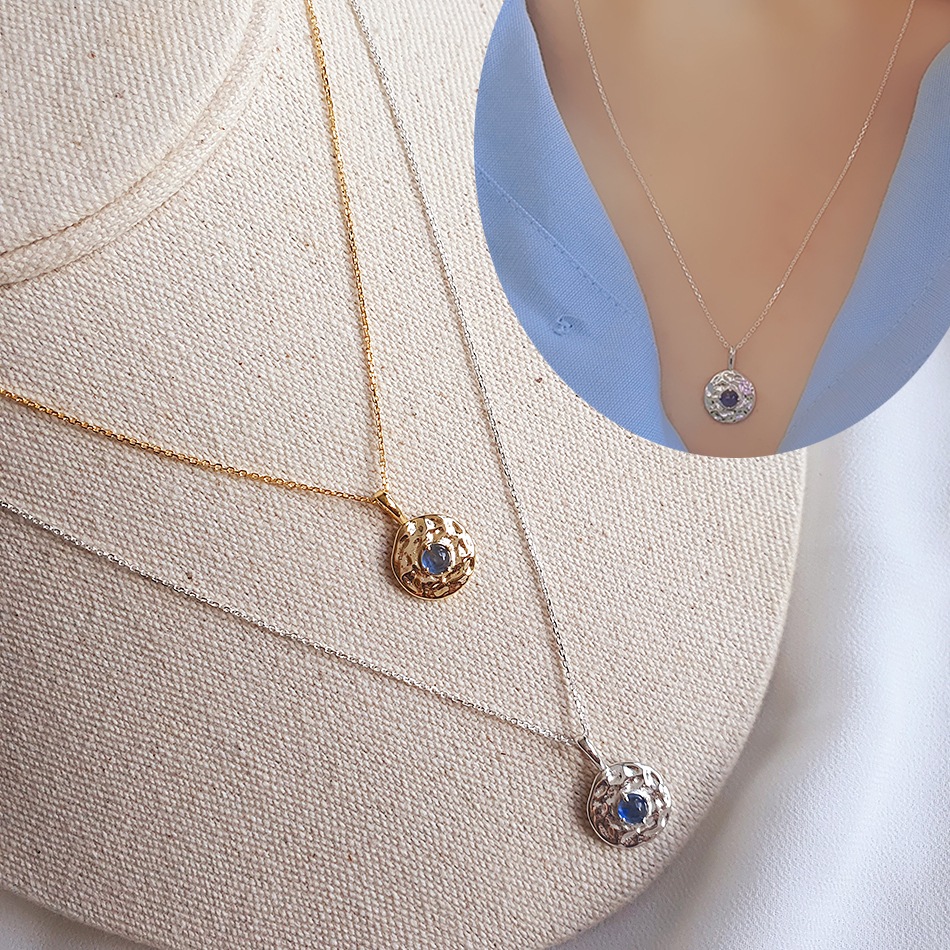 HOT ITEM 92.5 Silver 18K Gold Stone Long Necklace Size 50cm