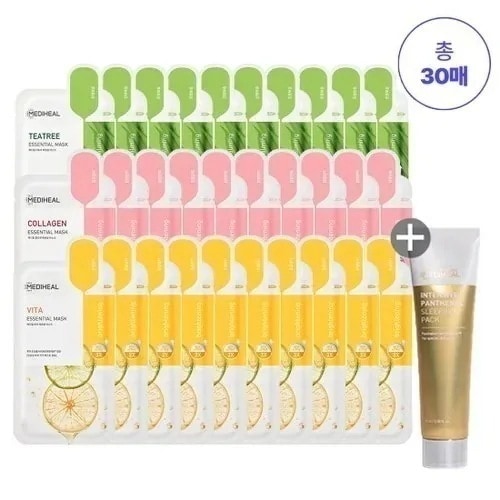エッセンシャルマスク30枚SET（ティーツリー10枚+コラーゲン10枚+ビタ10枚）+スリーピングパック100ml贈呈