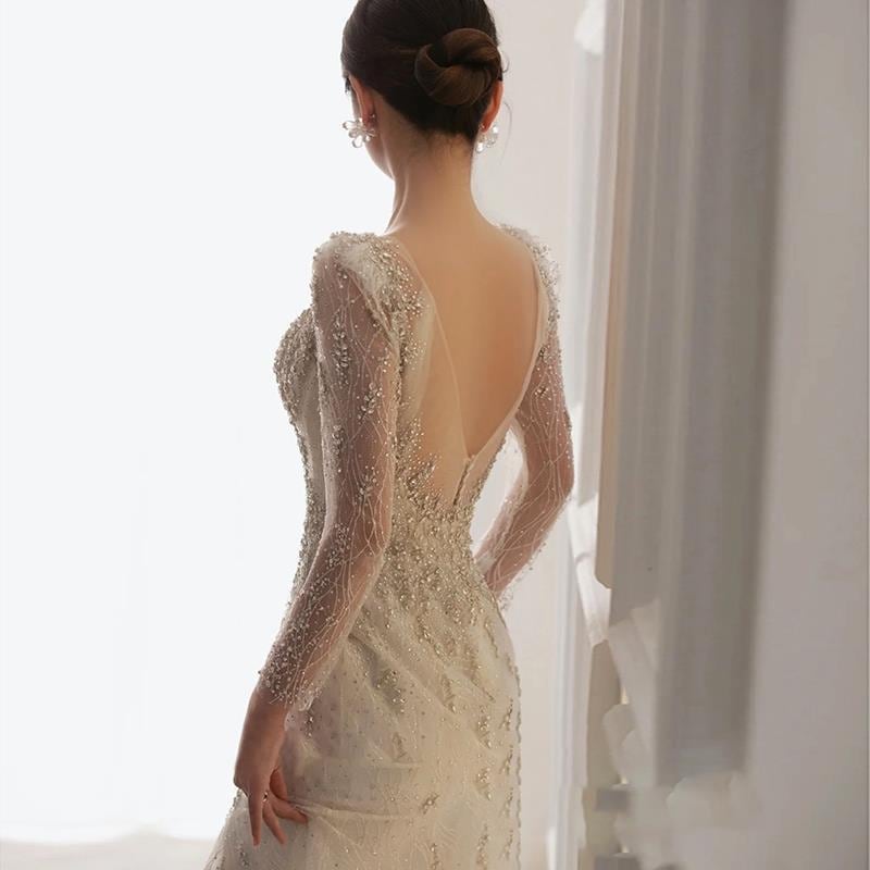 軽いウェディングドレスフィッシュテールスカートの旅行撮影2024夏の婚約パーティーイブニングドレスフォトスタジオ