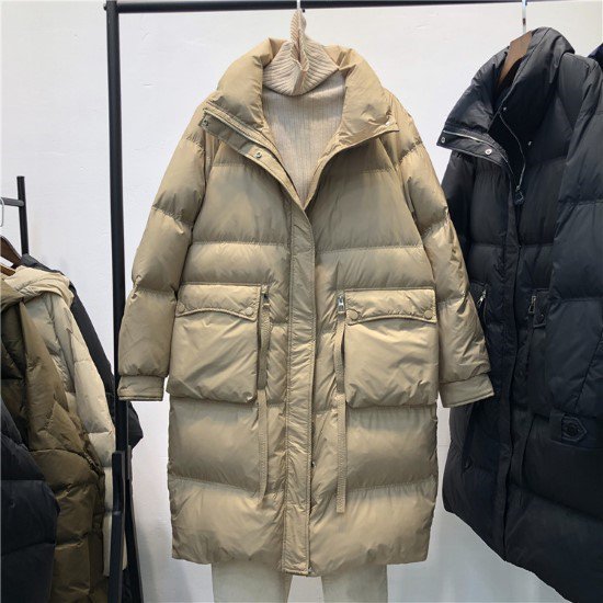 【取寄：納期2週間】ダウンジャケット レディース ダウンコート アウター 羽織 防寒 防風 秋冬 暖かい ダウン シンプル 無地 長袖 ポケット フロントジッパー カジュアル お出掛け ミドル丈