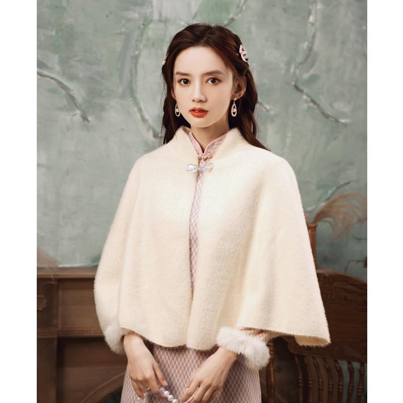 チャイナドレス ショール お嬢様 秋 冬 ワインレッド レトロホワイト ブライダル 乾杯 洋服 外でケープ付き ジャケット 女性 母の日 母の日-0008914 5,123円