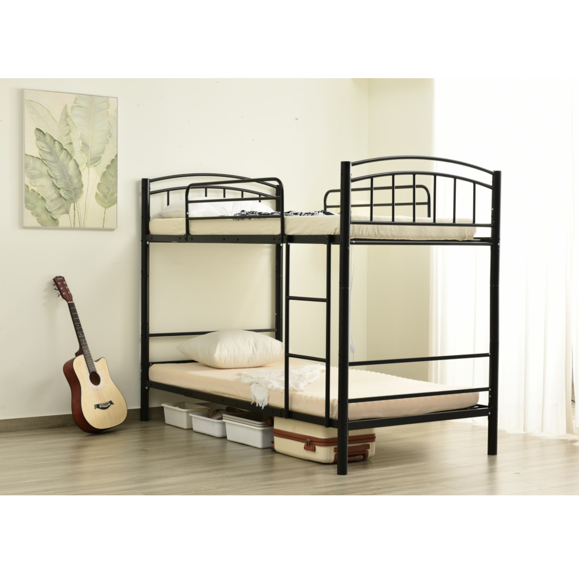 【新作】【ブラック】チール 耐震 ベッド シングル 分離可能 パイプベッド パイプ 金属製 頑丈 垂直はしご 業務用二段ベッド 社員寮 学生寮
