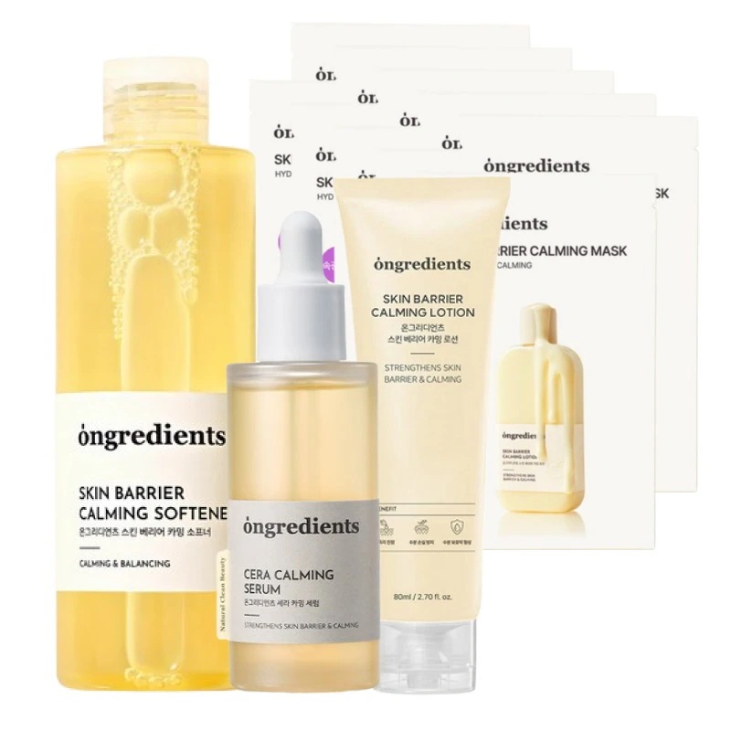 スキンバリア 人気 4点 セット(ソフナー 250ml+セラム 50ml+ローション 80ml+パック 10枚) / 韓国 人気 セラミド ツボクサ ニキビ 敏感肌 スキンケアセット