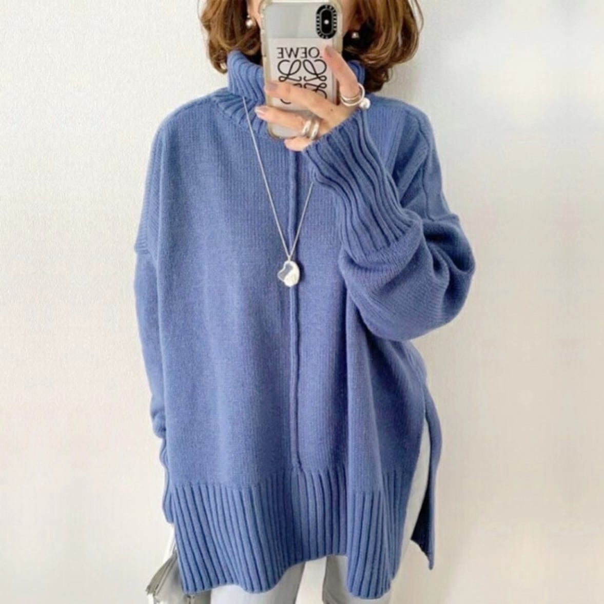 トップス ニット チュニック ロングリブタートルニット レディース サイドスリットロングニット オーバーサイズ ハイネック タートルネック 袖口リブ センターライン サイドスリット 深スリット