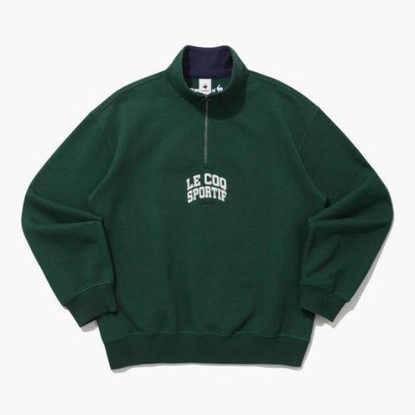 長袖Tシャツ NQJ QP423TFSO4-DGN ハーフジップ起毛スウェットシャツ DARK GREEN