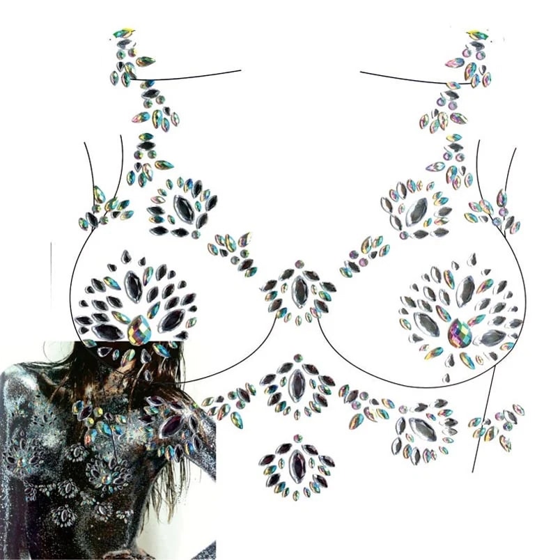 フルボディー用（上半身用） ジェムボディステッカー (カーニバルレインボー) 1シート 貼る シール アクセサリー クリスタル 下着 ブラ ランジェリー レディース mt856xxxxxxxx