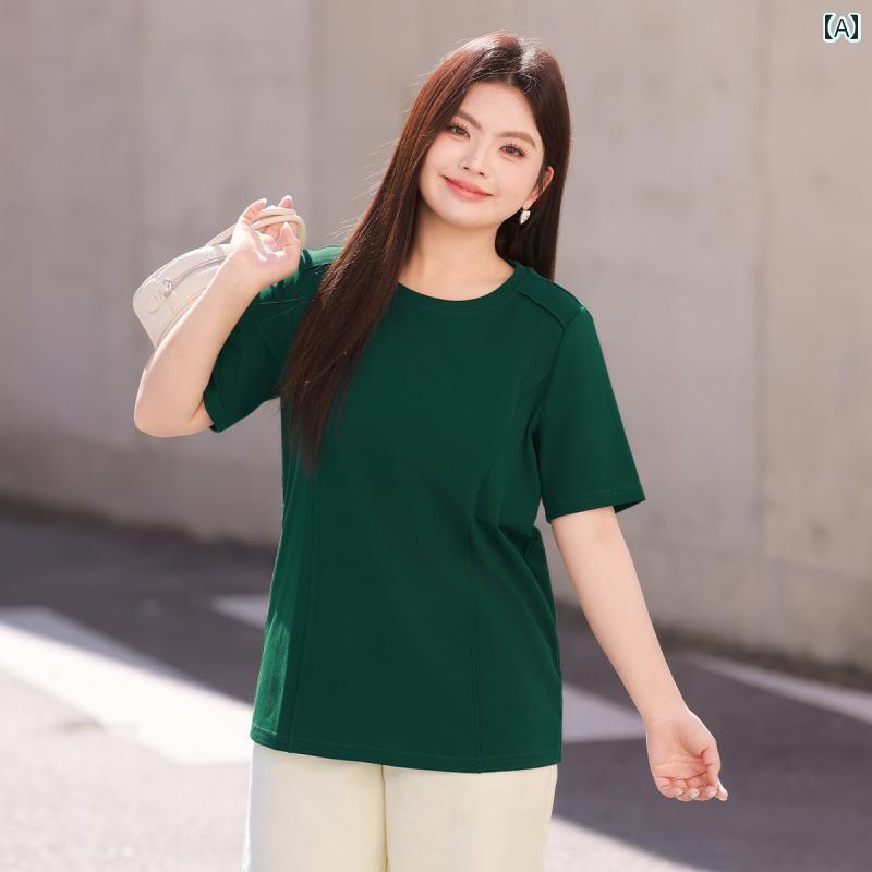 レディース　Tシャツ　 両面 綿 MsShe 大きめ サイズ 婦人服 2025 夏服 太め ミリ高 弾力 体型カバー 痩せ型 ストレート ショルダー 半袖 Tシャツ レディース 5,299円