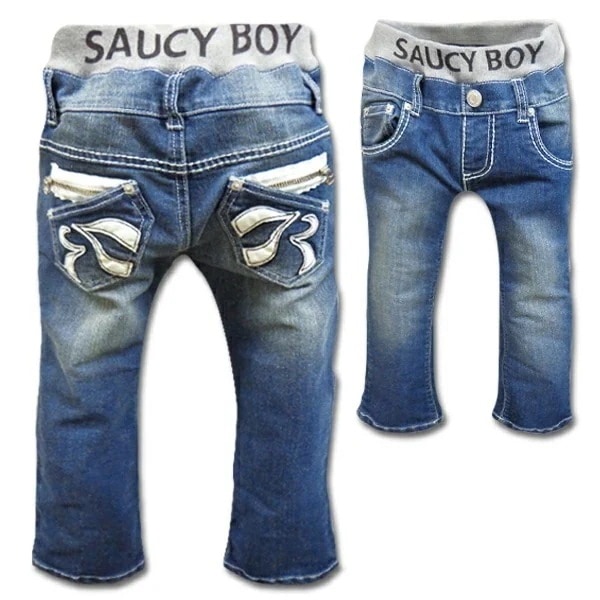 【即納】ホワイトレザージッパー デニム パンツ キッズ 長ズボン ボトムス ズボン ジーパン ダメージ ジーンズ ウエストゴム ジュニア 幼稚園 小学生 子供 服 男の子 女の子 おしゃれ かっこいい