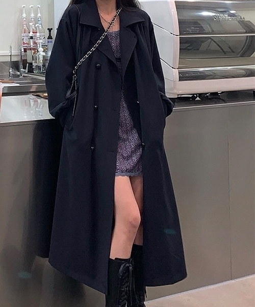 レディース コート トレンチ ロング 長袖 Vネック Aライン ベルト ウエストマーク ポケット ボタン きれいめ シンプル 上品 こなれ感 クール エレガント 主役級 存在感 フォーマル 知的