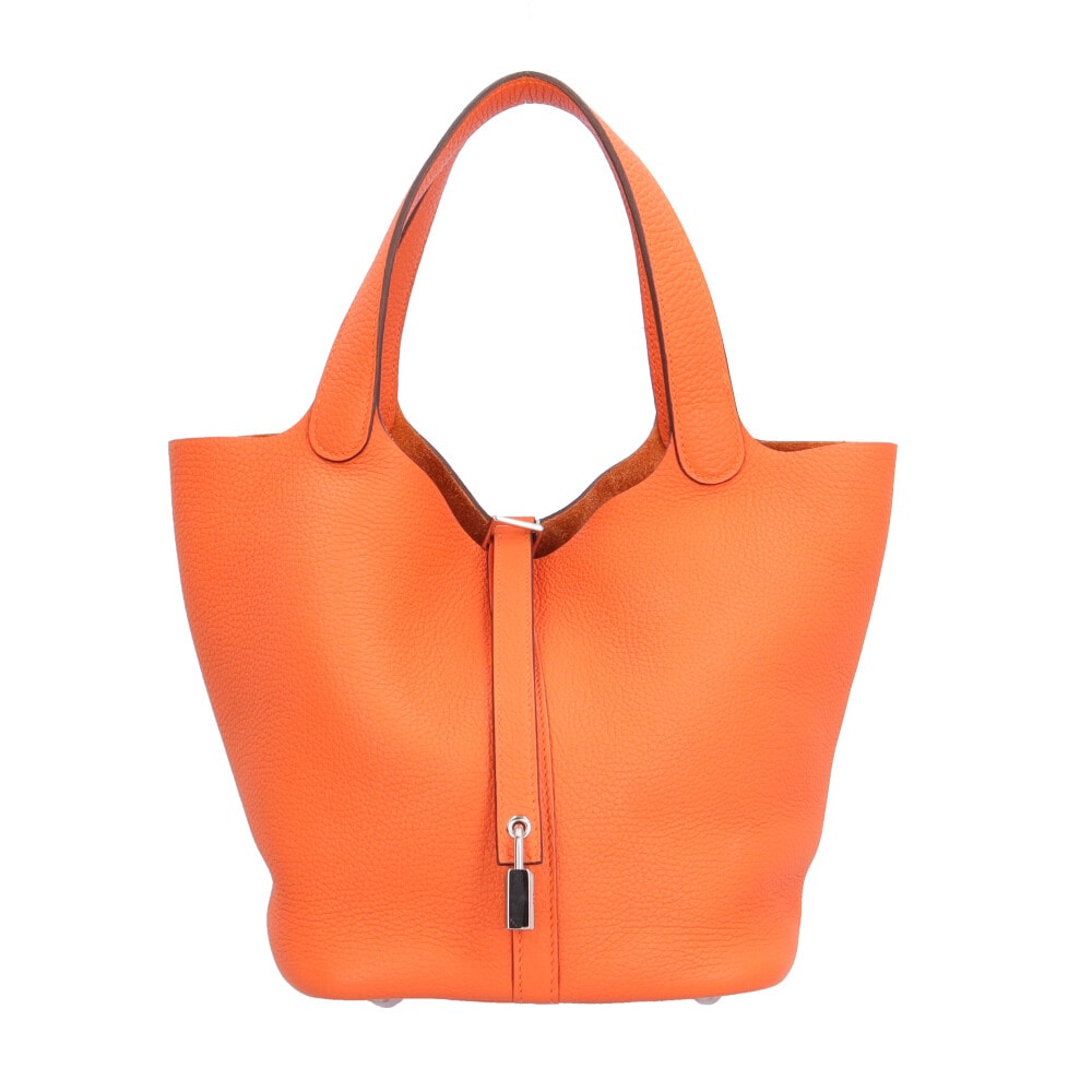 エルメス ピコタンロックMM ハンドバッグ レザー オレンジ HERMES 中古
