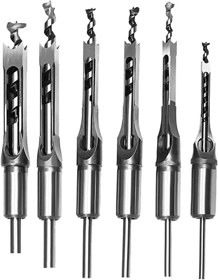 角穴ドリル ほぞ穴 チゼル 高硬度 木工 ドリルビット 角のみ ノミ 穴あけ 電動工具 角のみ盤 四角 木材 スクエア diy 6本セット (シルバー)