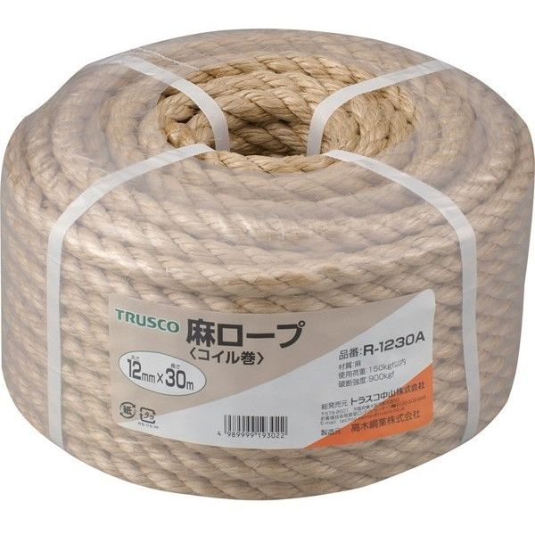 TRUSCO R-1230A 麻ロープ 3つ打 線径12mmX長さ30m メーカー直送