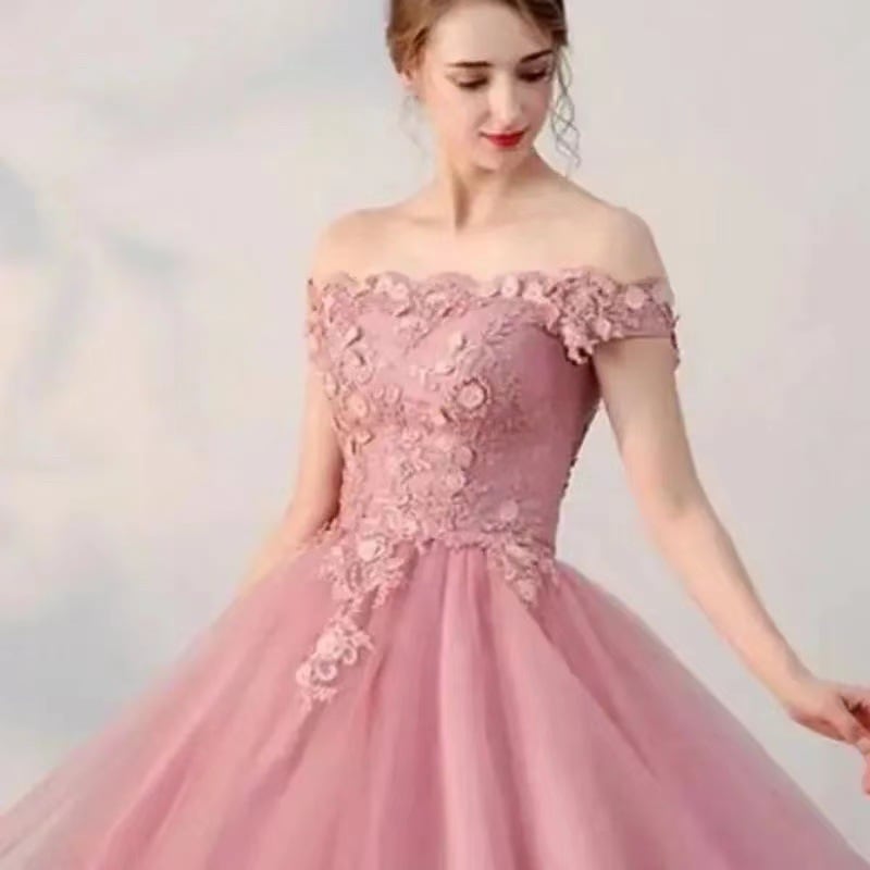 2014ワンショルダーアゲハピンク妖精ドレスイブニングガウンウエストふくらみ痩身卒業ドレス
