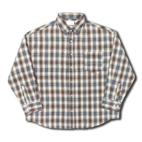メンズ秋ポーリンチェックカラーネックシャツ OF-SHA-400-ライトベージュ