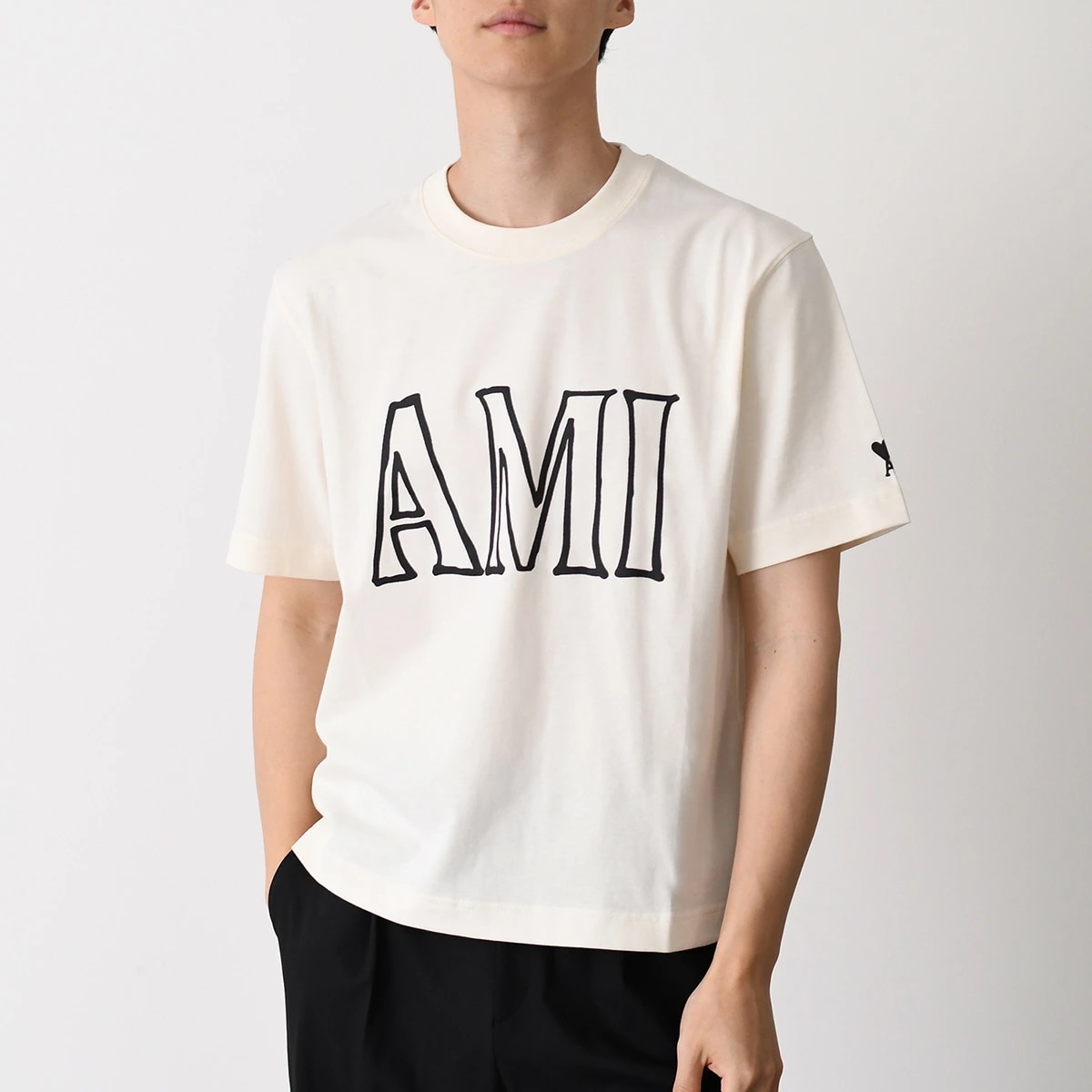 Tシャツ トップス Ami Paris ティック コットンジャージー プリントTシャツ UTS380 726 メンズ ユニセックス ホワイト