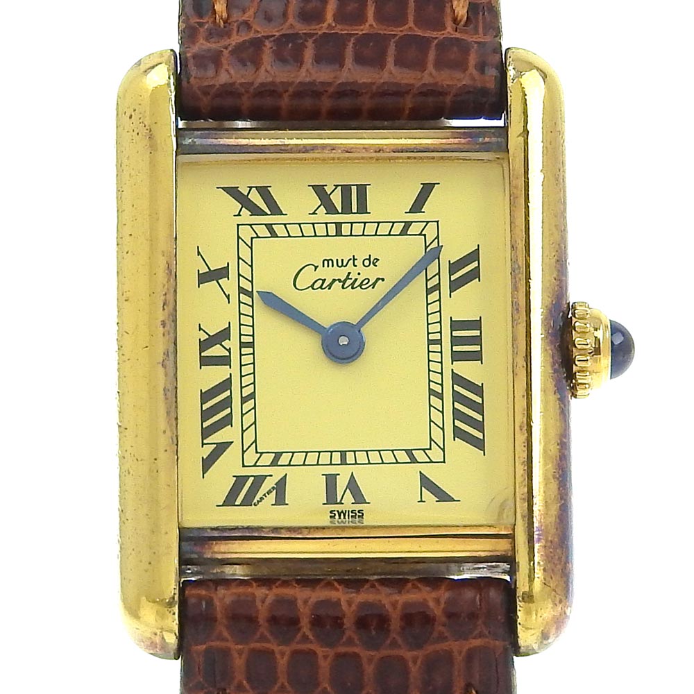 マストタンク ヴェルメイユ cal.057 5057991 腕時計 シルバー925 リザード ゴールド クオーツ アナログ表示 レディース アイボリー文字盤 中古品