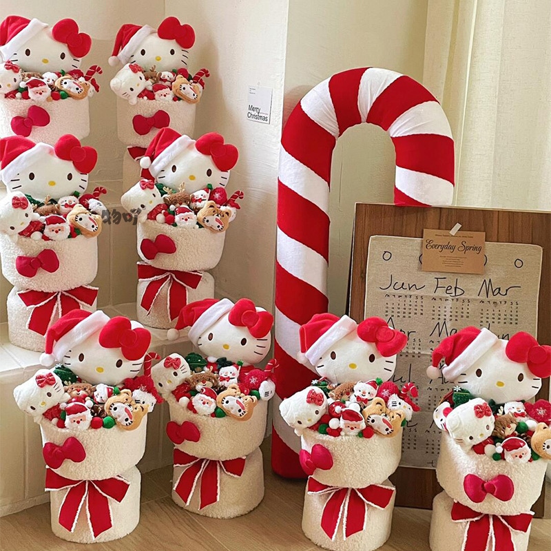 母の日 花かわいいハローキティのぬいぐるみブーケキャラクターブーケを手に持って写真を撮るプレゼント