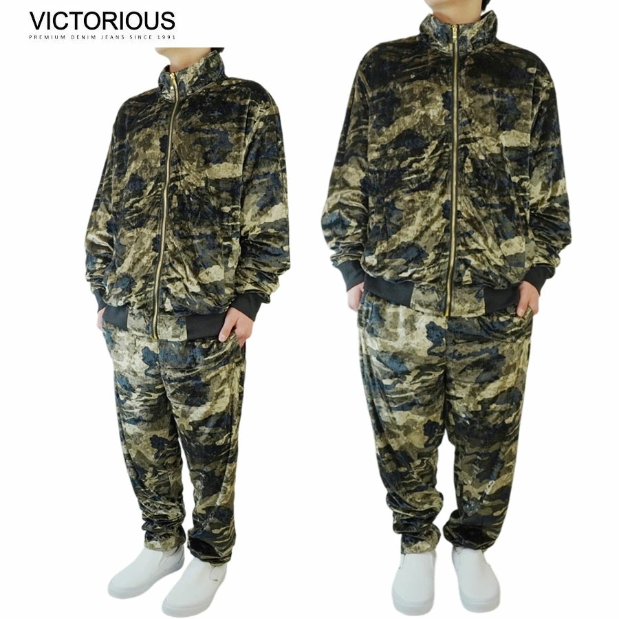 ビクトリアス VICTORIOUSメンズ セットアップST861 カモフラ ベロアセットアップVELVET CAMO TRACK SET UPカモフラージュ 迷