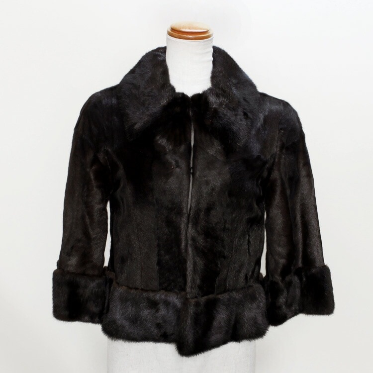 ミンク トリミング キッドゴート ショート ファー コート ジャケット 7分丈 ダークブラウン 送料無料 レディース ギフト プレゼント