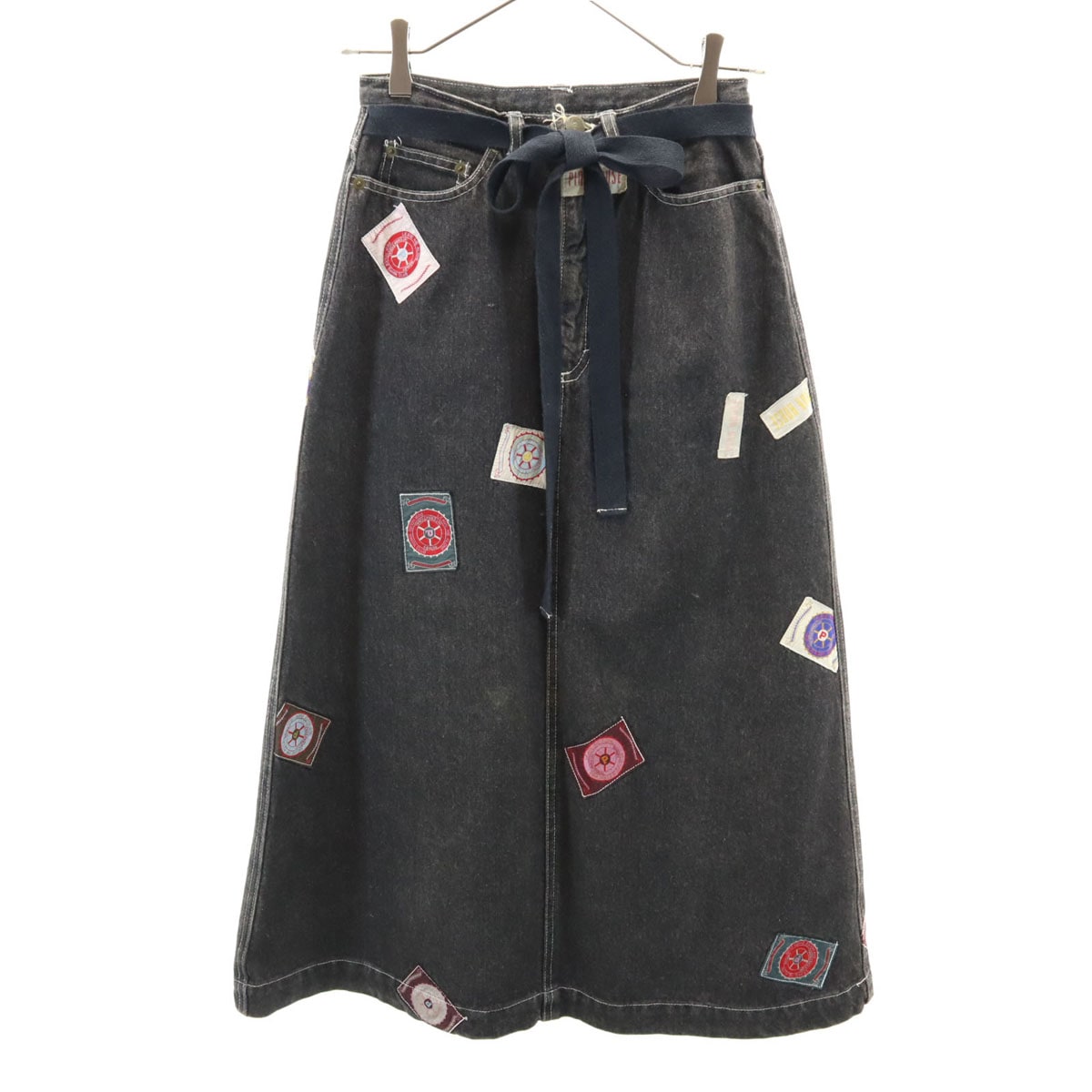 ロング丈 デニムスカート ブラック レディース 古着